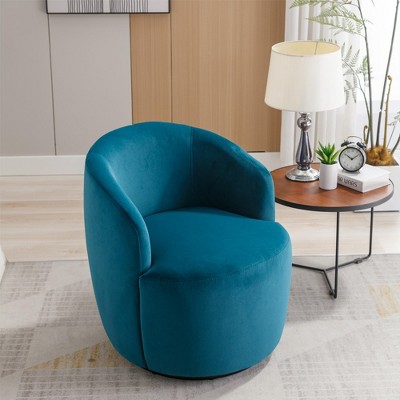 25.6"Swivel Accent 360°Swivel  Armchair Barrel Chair With Black Powder Coating Metal Ring，White+Velvet