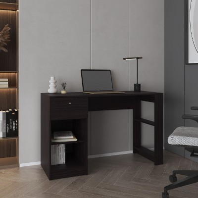 Vynxaria Computer Desk, 1 Drawer, 2 Shelves, Black