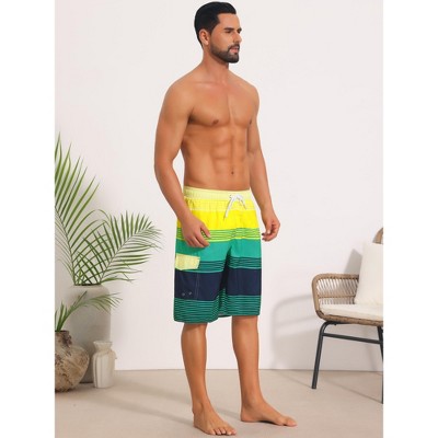 INSPIRE CHIC Men's Colorblock Striped Adjustable Drawstring Vacation Surfing Board Shorts 2 Packs 1 Green 1 Red 32 — фото 4