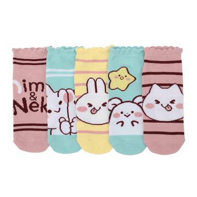 Mimi & Neko Character Art Women's 5-Pair Ankle Socks