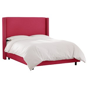 Skyline Nail Button Wingback Bed - Full - Skyline Furniture , Linen Fuschia