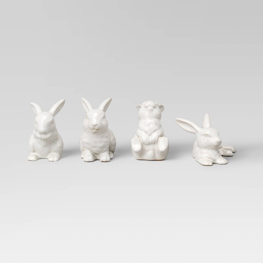 Photos - Coffee Table Set of 4 Mini Ceramic Decorative Bunnies Ivory - Threshold™