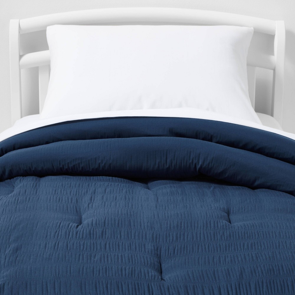 Photos - Duvet Toddler Seersucker Kids' Comforter Navy - Pillowfort™