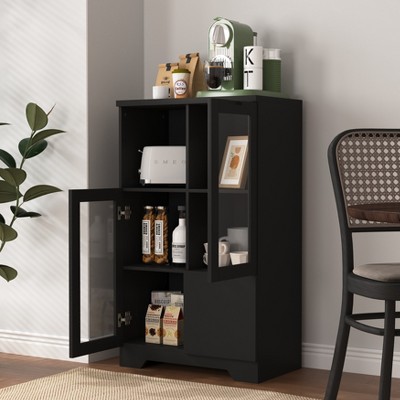VYNXARIA Elegant MDF Storage Cabinet with Glass Doors and Adjustable Shelves
