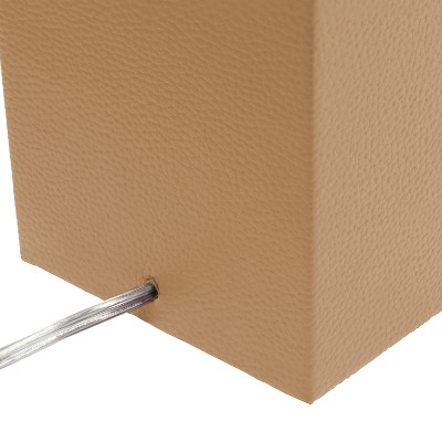 21" Beige Leather Base Table Lamp with Fabric Shade