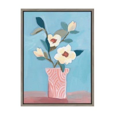 18" x 24" Sylvie Magnolia Blooms Framed Canvas by Kate Aurelia Holloway Gray - Kate & Laurel All Things Decor