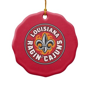University of Louisiana at Lafayette Primary Logo Porcelain Scalloped Holiday Christmas Tree Ornament  2.8" (7.1 cm) - 1 of 4