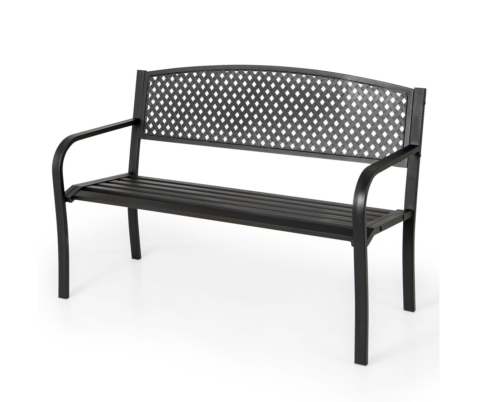 Tangkula Patio Metal Bench Garden Bench with Backrest Heavy-Duty Outdoor Seating Furniture