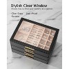 Jewelry Box for Women, Glass Lid Jewelry Organizer with 3 Drawers for Necklaces Rings Earrings Bracelets-Black - 2 of 4