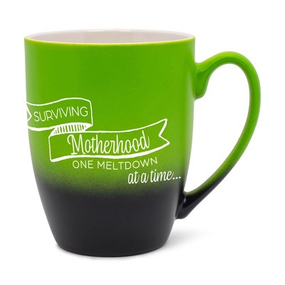 Elanze Designs Surviving Motherhood One Meltdown At A Time Two Toned Ombre Matte Green and Black 12 ounce Ceramic Stoneware Coffee Cup Mug