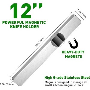 LunaLulinlk 12 Inch Magnetic Knife Holder for Wall Magnetic Knife Strip Self Adhesive with 3 Hooks - 1 of 4