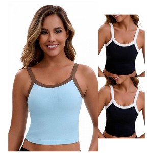 INSPIRE CHIC Women's 3 Packs Spaghetti Strap Camisole Sleeveless Contrast Color Cropped Tank Top - 1 of 4