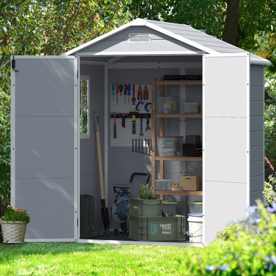 LACOO 6' x 4' Outdoor Storage Plastic Shed with Window and Floor