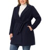Agnes Orinda Women's Plus Size Work Tie Waist Notched Lapel Long Coat - 2 of 4