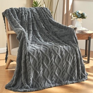Inhand Fleece Throw Blanket – 50"x60" Super Soft Lightweight Blanket with 3D Jacquard Weave Pattern Blanket for Couch and Bed - 1 of 4