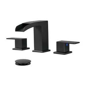 Cobbe Widespread 8" Waterfall Bathroom Faucet 3 Hole, 2-handle Bathroom Sink Faucet with Pop Up Drain Assembly - 1 of 4