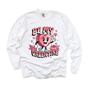 Simply Sage Market Women's Be My Valentine Cartoon Long Sleeve Garment Dyed Tee - 1 of 3