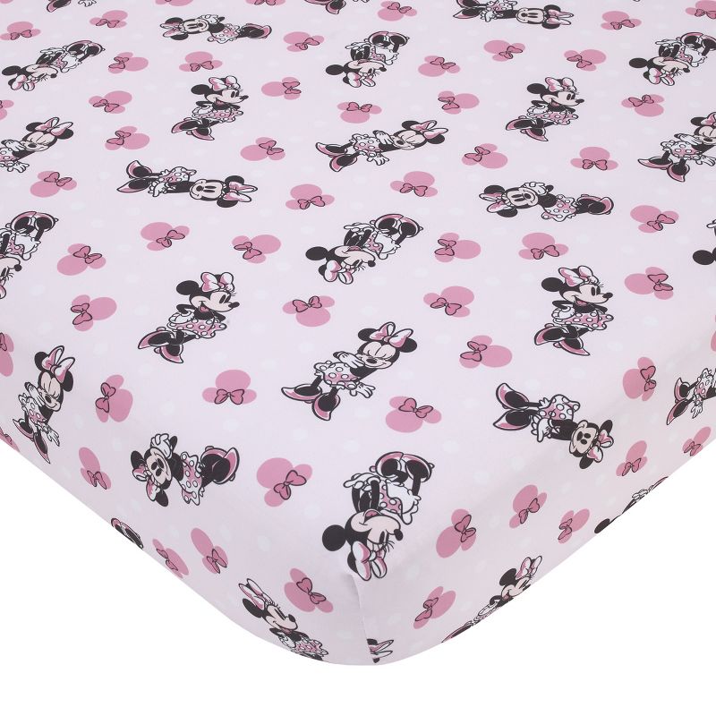 Disney Minnie Mouse Pink, Black, and White Super Soft Nursery Fitted Crib Sheet, 1 of 5