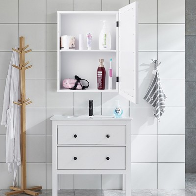 Basicwise White Wall Mounted Bathroom Storage Cabinet Organizer, Mirrored  Vanity Medicine Chest With Open Shelves : Target