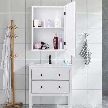 Costway Bathroom Mirror Cabinet Wall Mounted Kitchen Medicine Storage Adjustable Shelf