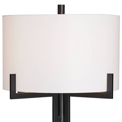 Idira 28" Modern Industrial Black Metal Table Lamp with White Drum Shade