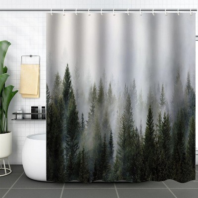 LunaLulinlk Black Ombre Misty Forest Fabric Shower Curtain with 12 Hooks