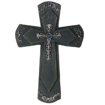 FC Design 16"H Decorative Black Wooden Cross Religious Sculpture Wall Decoration