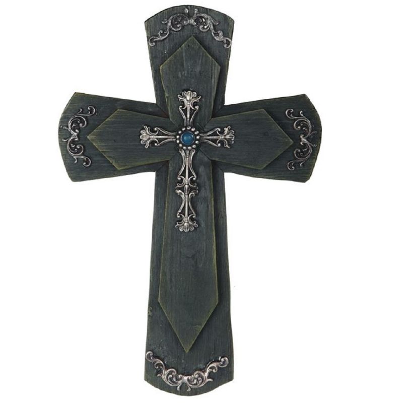 FC Design 16"H Decorative Black Wooden Cross Religious Sculpture Wall Decoration, 1 of 4