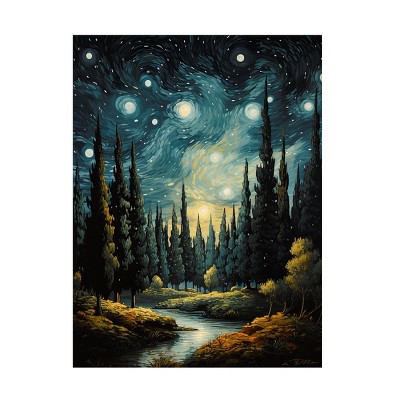 Trademark Fine Art - Momart Cypress Trees At Night Canvas Art - 35 X 47 ...