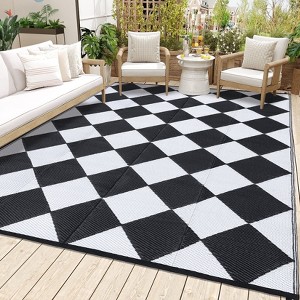 Outdoor Rug 9'x12' Waterproof Patio Rug, Reversible Lightweight Plastic Carpet for Deck Balcony Porch Decor - 1 of 4