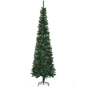 HOMCOM 7.5 FT Pencil Artificial Christmas Tree, Slim Pine Needles Xmas Tree with Realistic Branches, Pine Cones, Metal Base, Green - 1 of 4