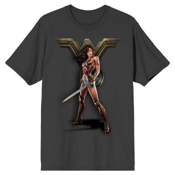 Wonder Woman Movie Character and Logo Men's Charcoal T-shirt
