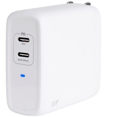Monoprice USB-C Charger, 68W 2-port PD GaN Technology Wall Charger White, for MacBook Pro/Air, iPad Pro, iPhone 15/14/Plus/Pro/Pro Max Pixel Galaxy