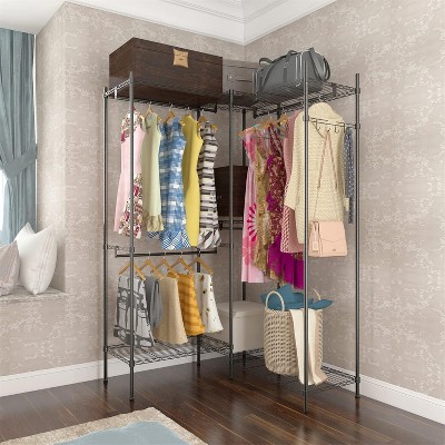 Portable 4 Rows Clothes Rack with 7 Layers Shelves Garment Rack Wardrobe Closet Rack
