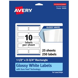 Avery Glossy White Rectangle Labels with Sure Feed, 1.5" x 3.75" - 1 of 4