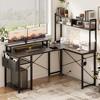 Aheaplus L Shaped Desk with Charging Staion and LED Light, Corner Computer Desk with Hutch and Monitor Stand - 3 of 4