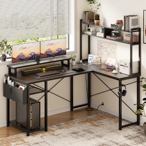 Besiost L Desk Computer Table with Reversible Hutch and Charging Station - 1 of 4