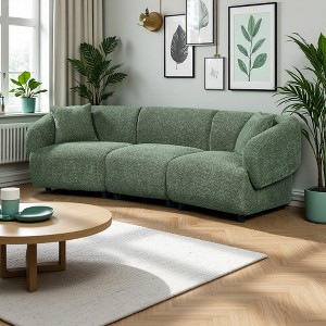 98.5" Boucle Curved 3-Seater Sofa with Plush Cushions & Wooden Frame - 1 of 4