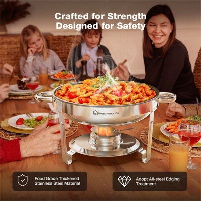 5QT Stainless Steel Round Chafing Dish Buffet Set with Glass Lid, 4-Pack