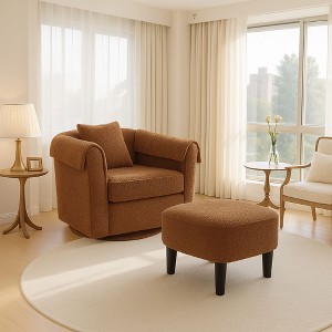 NicBex 360° Swivel Accent Chair with Ottoman Set,Chenille Barrel Armchair with Removable Back Pillow,2 Armrest Covers for Living Room,Bedroom - 1 of 4