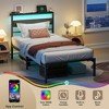 Twin Bed Frames for Kids Metal Platform Bed Frame with Upholstered Headboard Wood Storage Shelf Charging Station and LED Lights No Box Spring Needed - 2 of 4