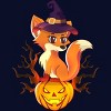Junior's Design By Humans Cute Witch Fox With Jack O Lantern Halloween Shirt By thebeardstudio T-Shirt - 2 of 3