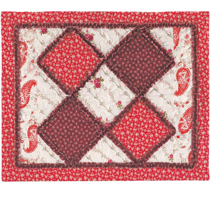 Collections Etc Red Floral and Paisley Patchwork Pillow Sham, 1 of 4