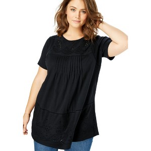 Woman Within Embroidered Eyelet Pintucked Tunic - 1 of 4