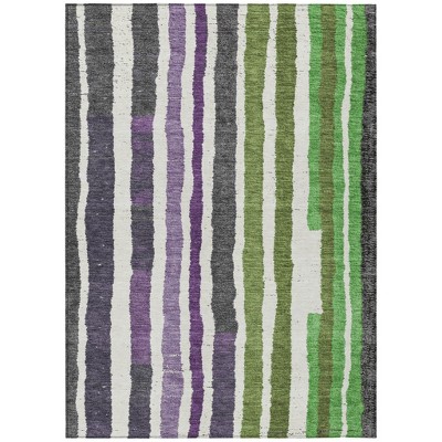 Gray Purple And Green Striped Washable Indoor Outdoor Area Rug