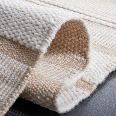 Ivory and Tan Striped 6' x 9' Flatweave Wool Rug