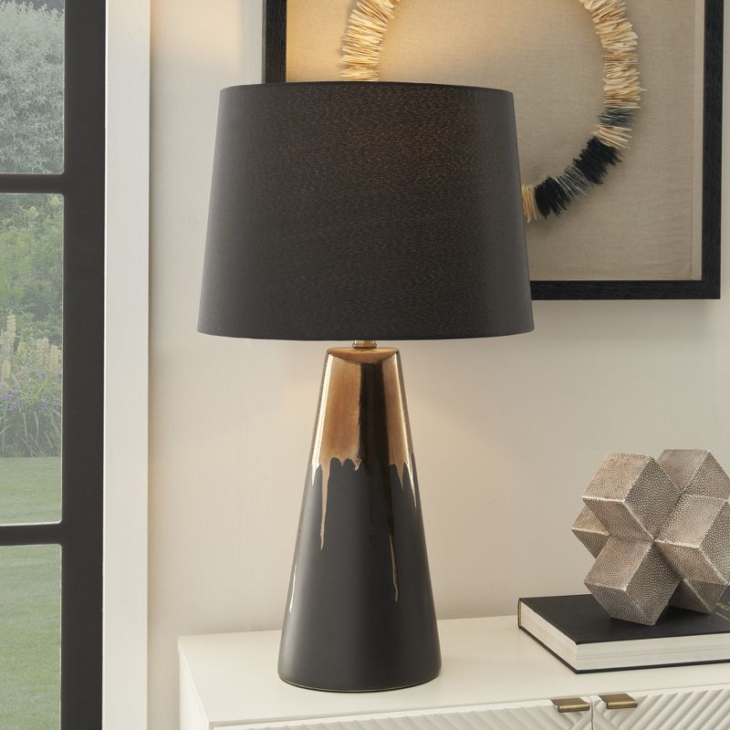 27" Black & Gold Paint Drip Ceramic Table Lamp - Nourison, 4 of 8