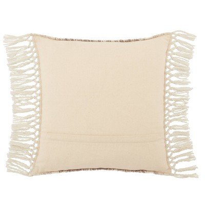 Taupe and Ivory Geometric Polyester Throw Pillow with Tassels