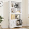 Modern Bookshelf with Doors White Storage Rack 3 Shelf Standing Bookshelves Wooden Display Shelf - 4 of 4