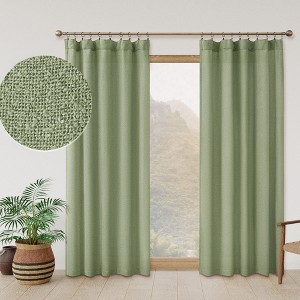 Awesome Home  Boucle Light Filtering Back Tab Single Curtain Panel, 52"X108" , Olive - 1 of 4